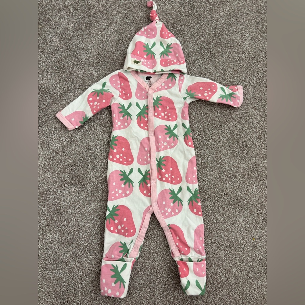 Monica & Andy Strawberry Romper and Hat Set